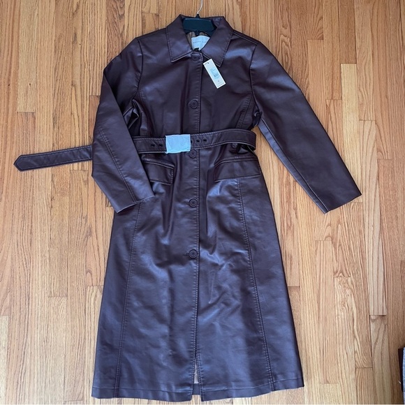 NEW Rebecca Minkoff Maxi Trench Faux Leather Coat Mahogany RM-214 Size Large NWT